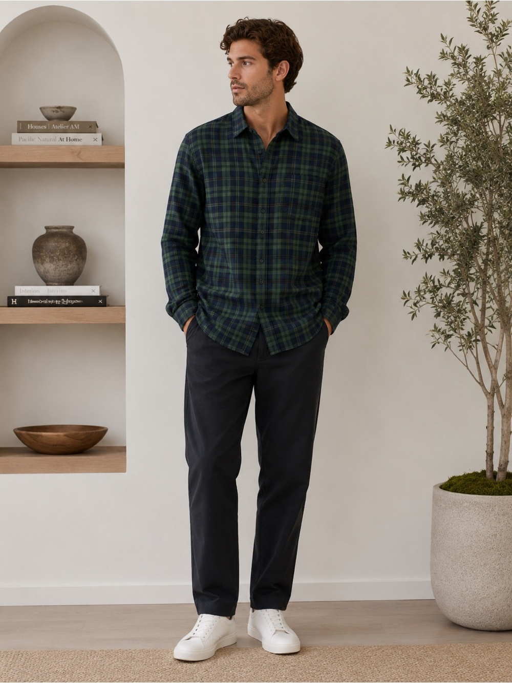 Vince Green & Navy Plaid Button-Down Shirt
